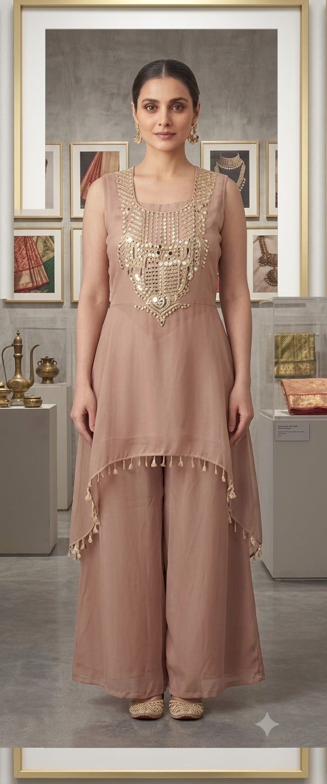 Dusty Mauve Embellished Kora Silk Palazzo Set