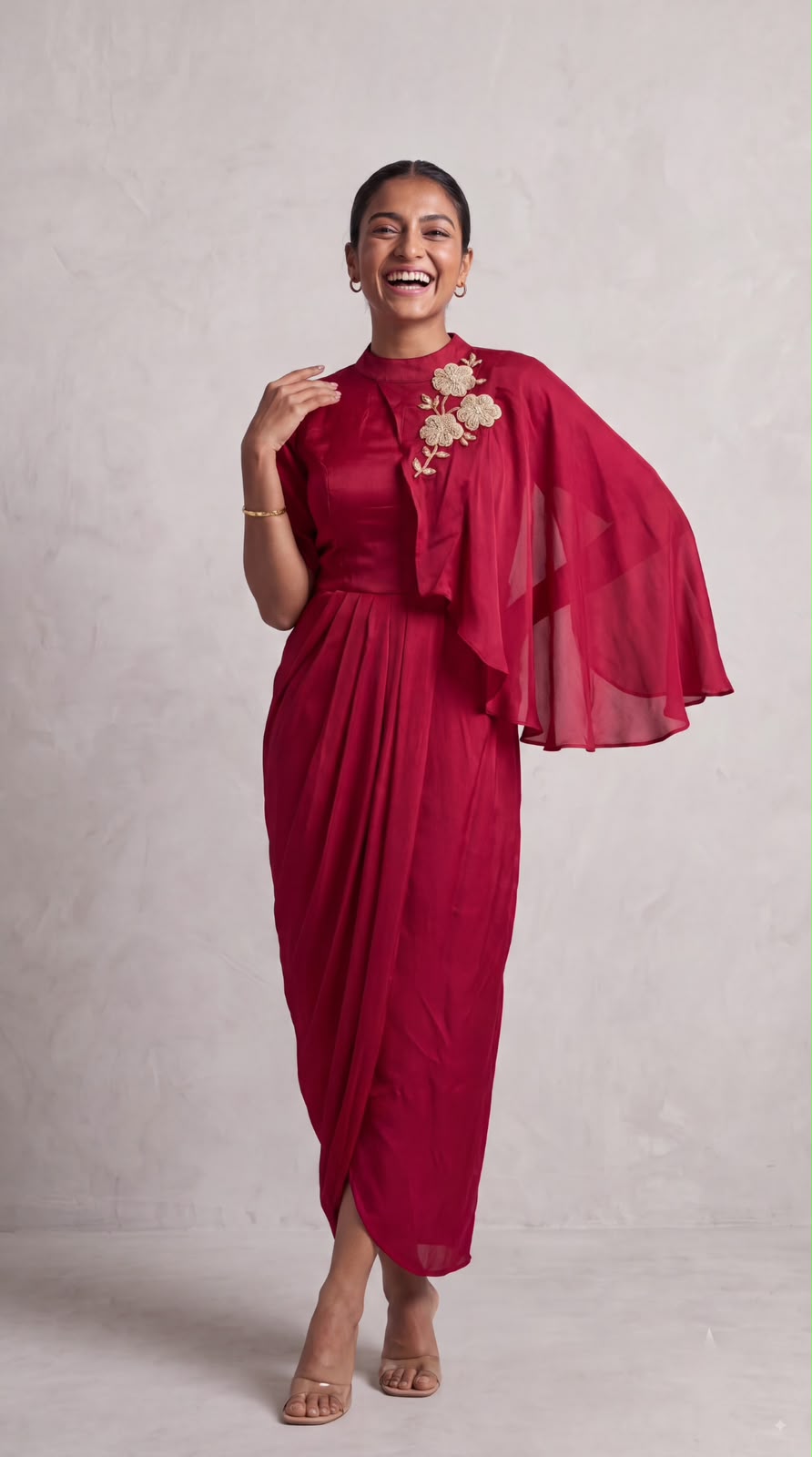 Ruby Solid Embellished Satin Silk Dress