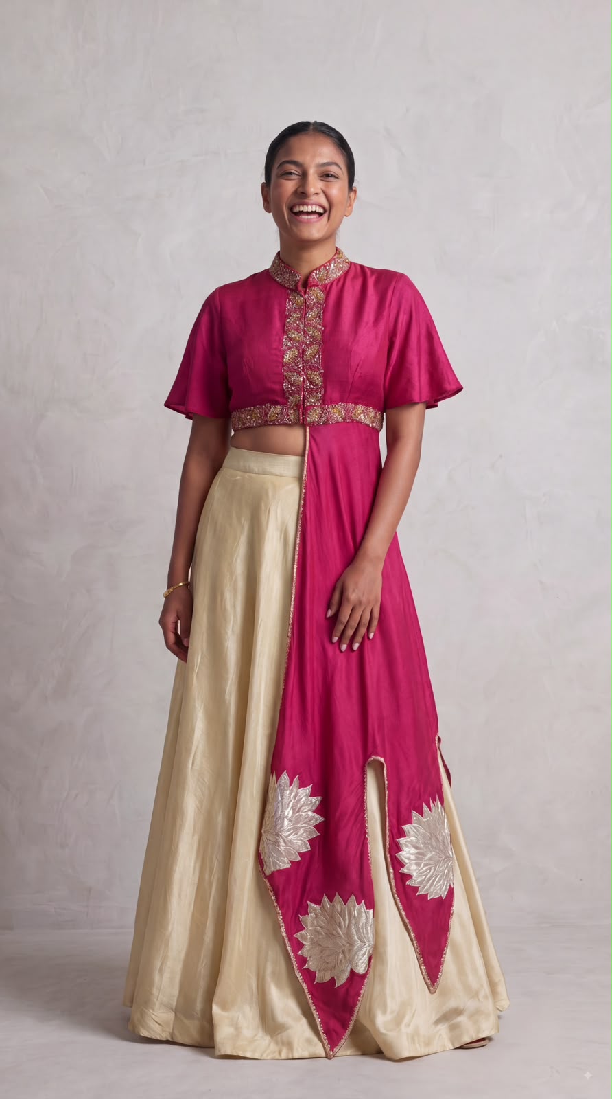 Pink Lotus Embellished Dola Silk Skirt Set