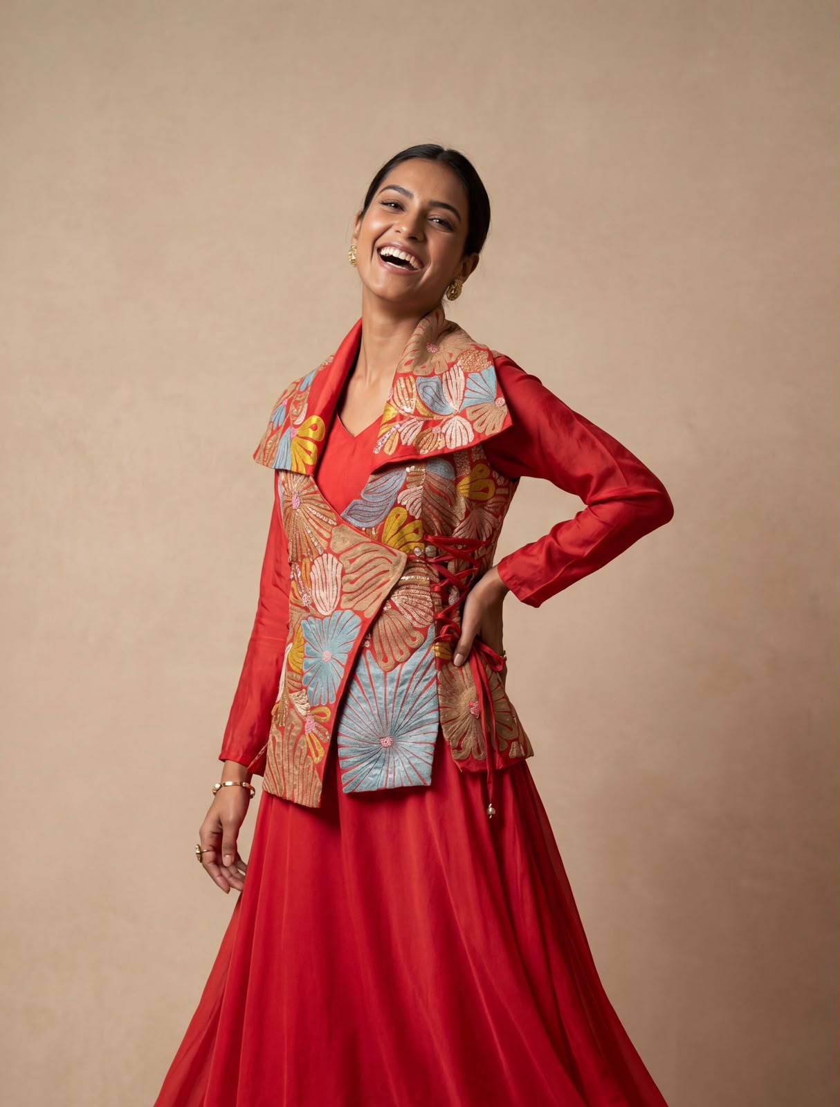 Scarlet Red Embellished Chanderi Silk Co-Ord Set