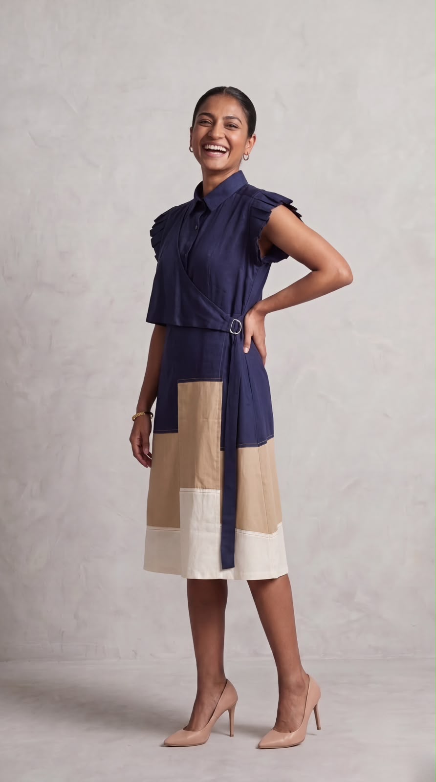 Meridian Colorblock Solid Malai Cotton Dress