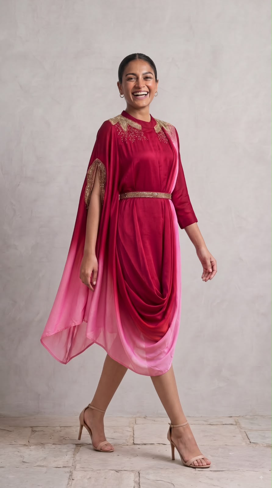 Deep Magenta Embellished Premium Georgette Dress
