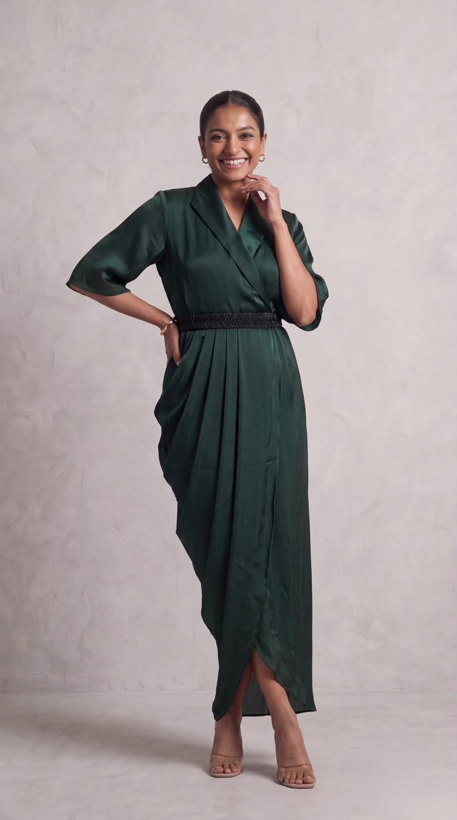 Emerald Green Embellished Satin Silk Dress