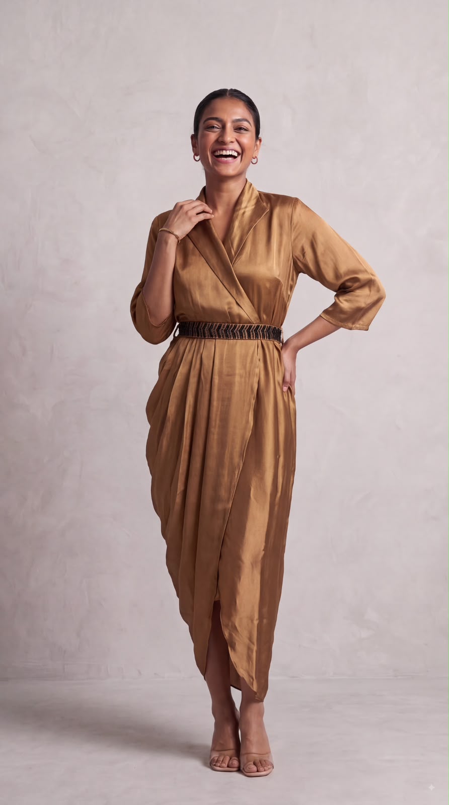 Metallic Gold Embellished Satin Silk Dress