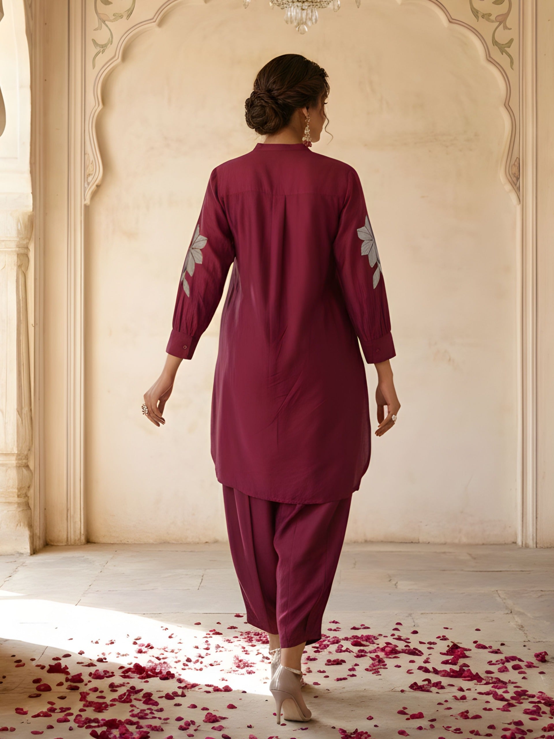 Maroon Embroidered Premium Silk Co-Ord Set