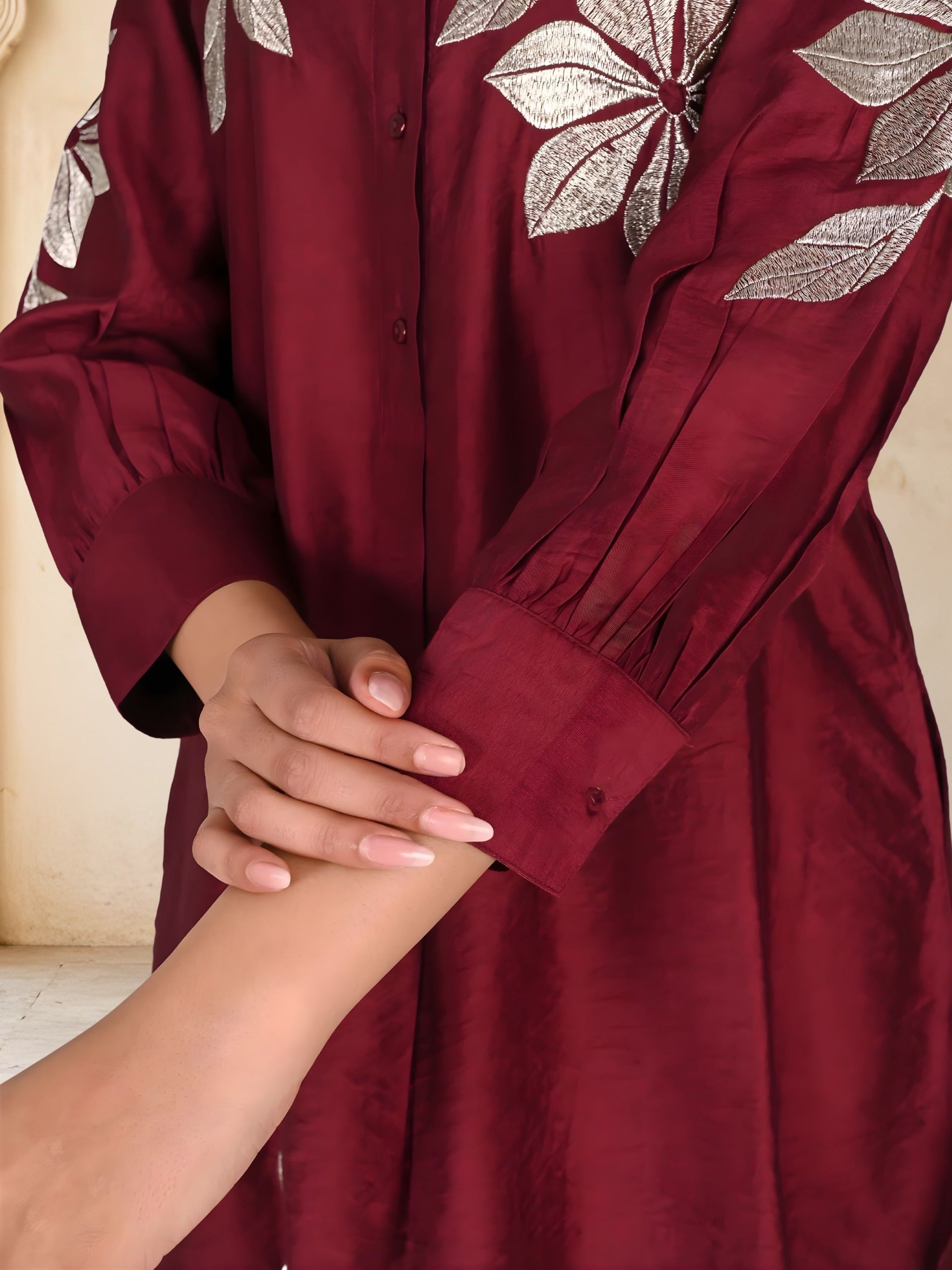 Maroon Embroidered Premium Silk Co-Ord Set