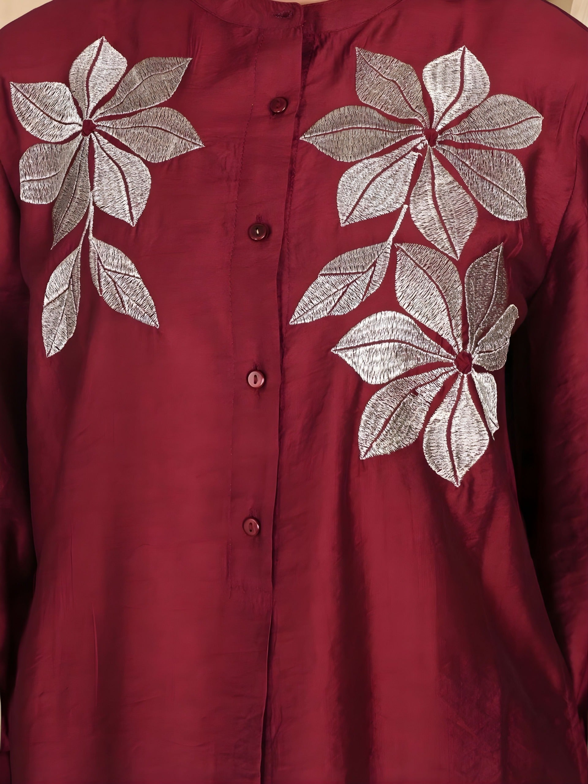 Maroon Embroidered Premium Silk Co-Ord Set