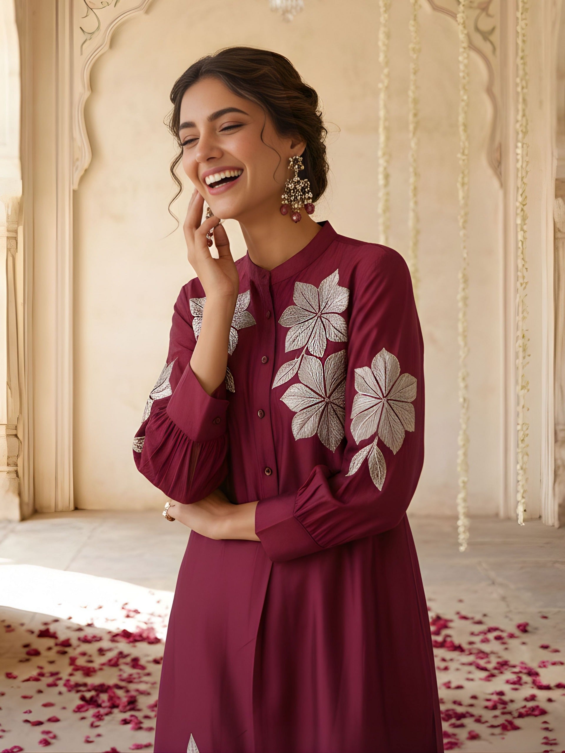 Maroon Embroidered Premium Silk Co-Ord Set