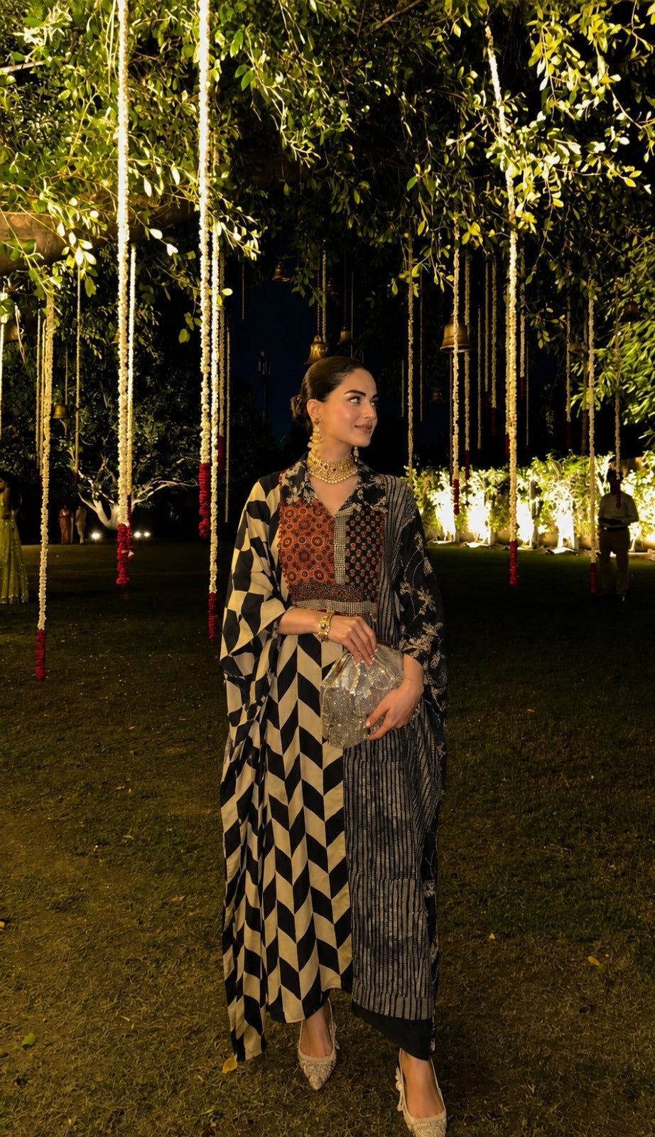 Black Printed Cotton Kaftan Set