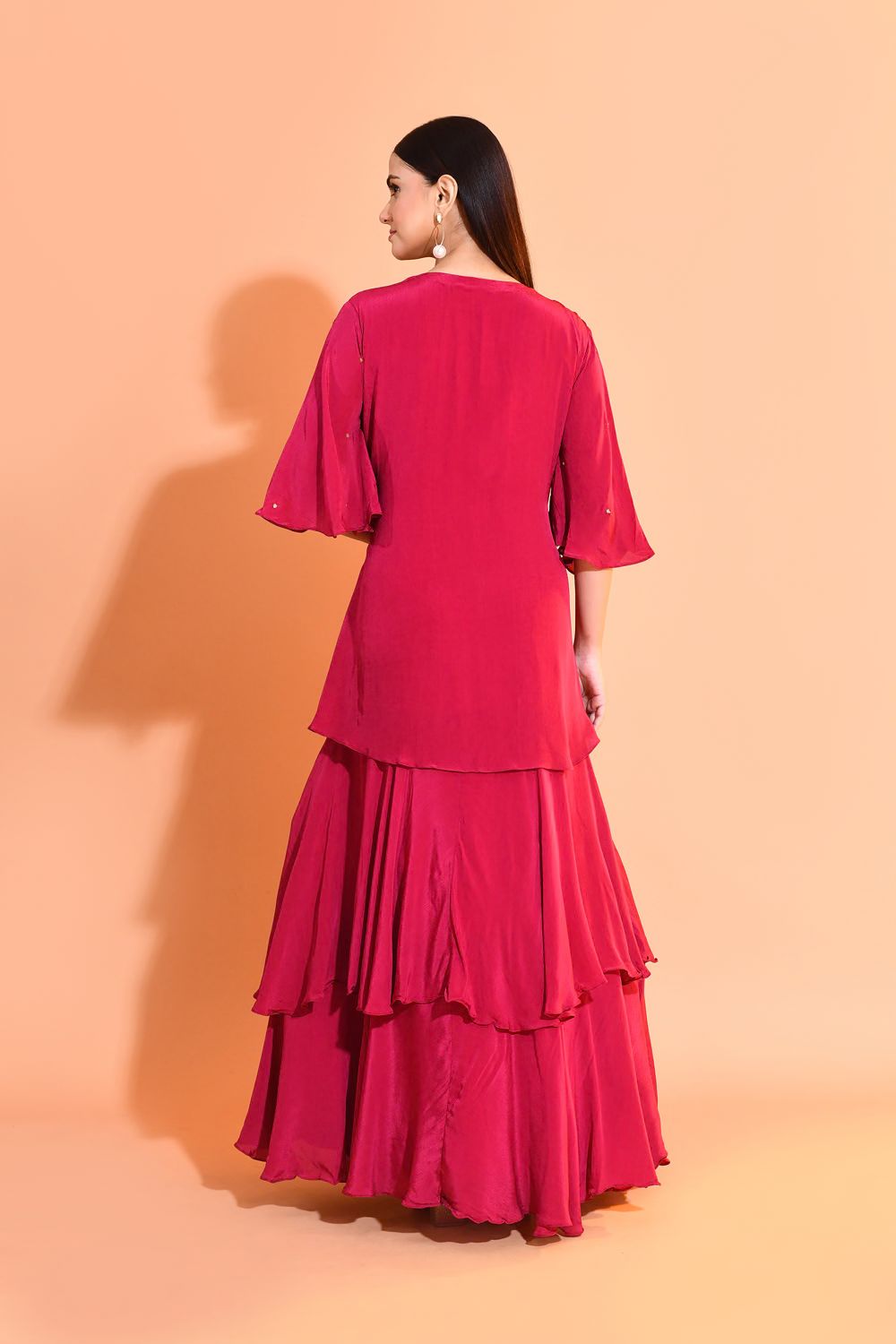 Magenta Floral Embellished Crepe Silk Skirt Set