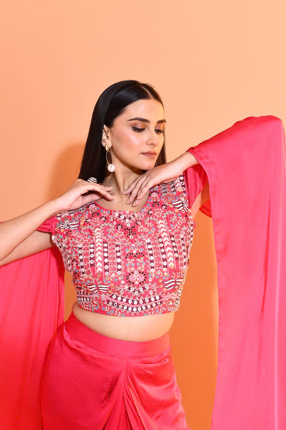 Pink Embellished Premium Georgette Skirt Set