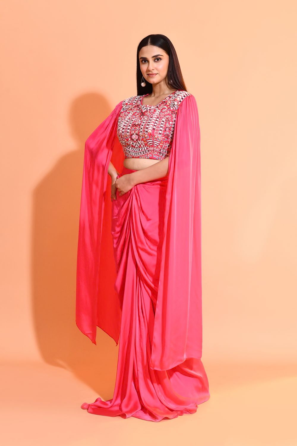 Pink Embellished Premium Georgette Skirt Set