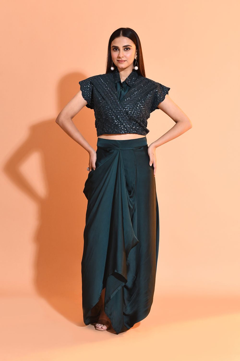 Emerald Embellished Premium Georgette Skirt Set