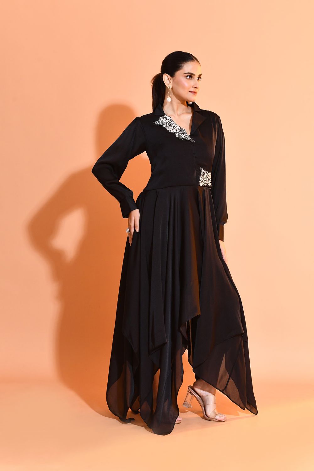 Onyx Embellished Satin Silk Dress