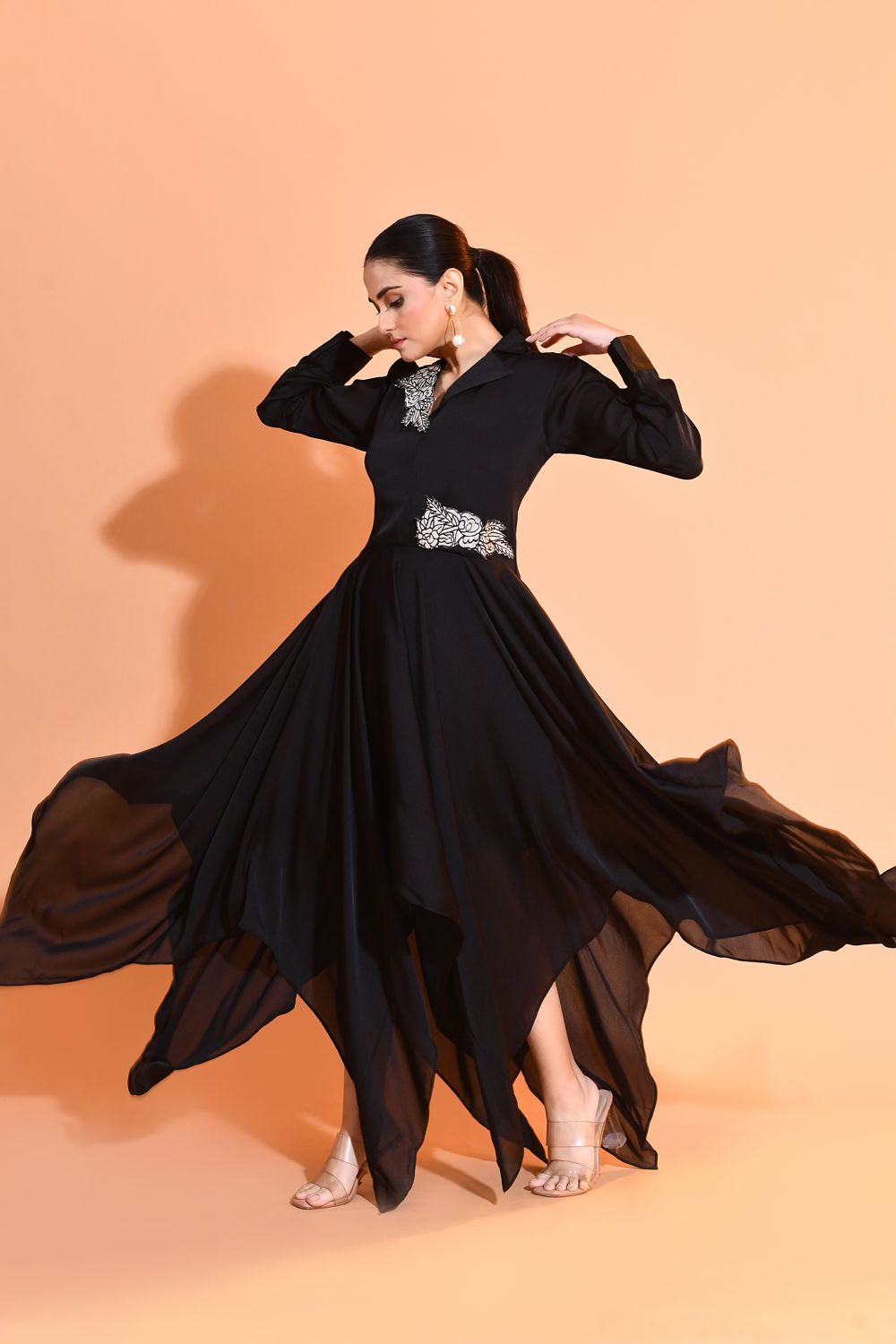 Onyx Embellished Satin Silk Dress