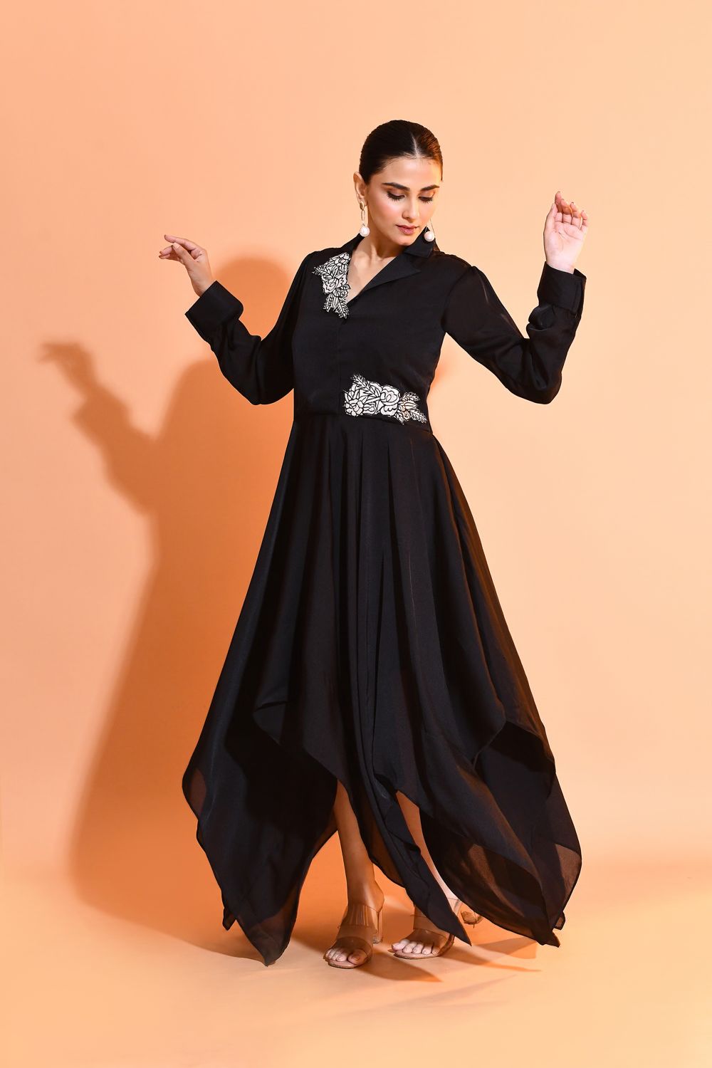 Onyx Embellished Satin Silk Dress