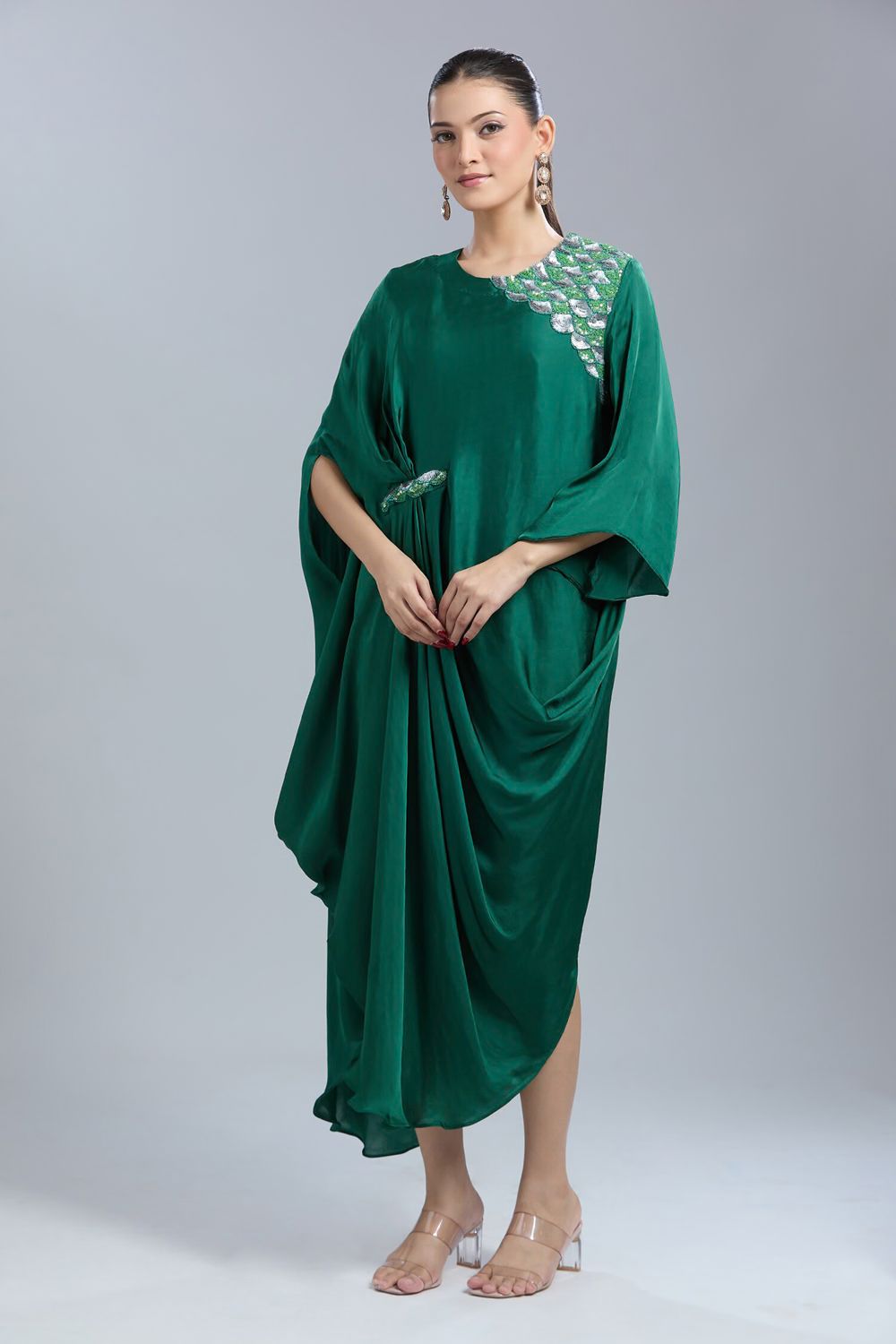 Emerald Embellished Premium Georgette Dress