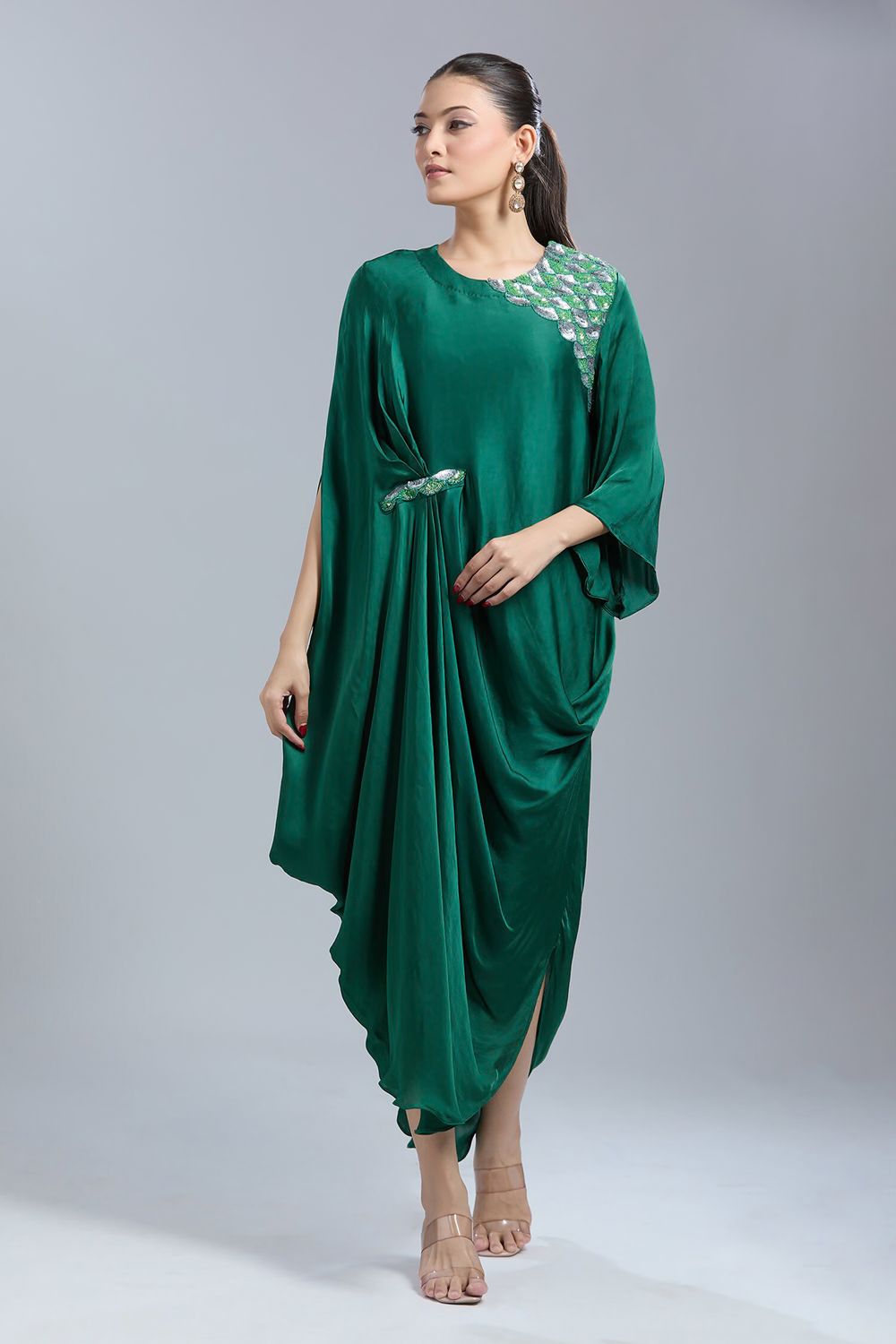 Emerald Embellished Premium Georgette Dress