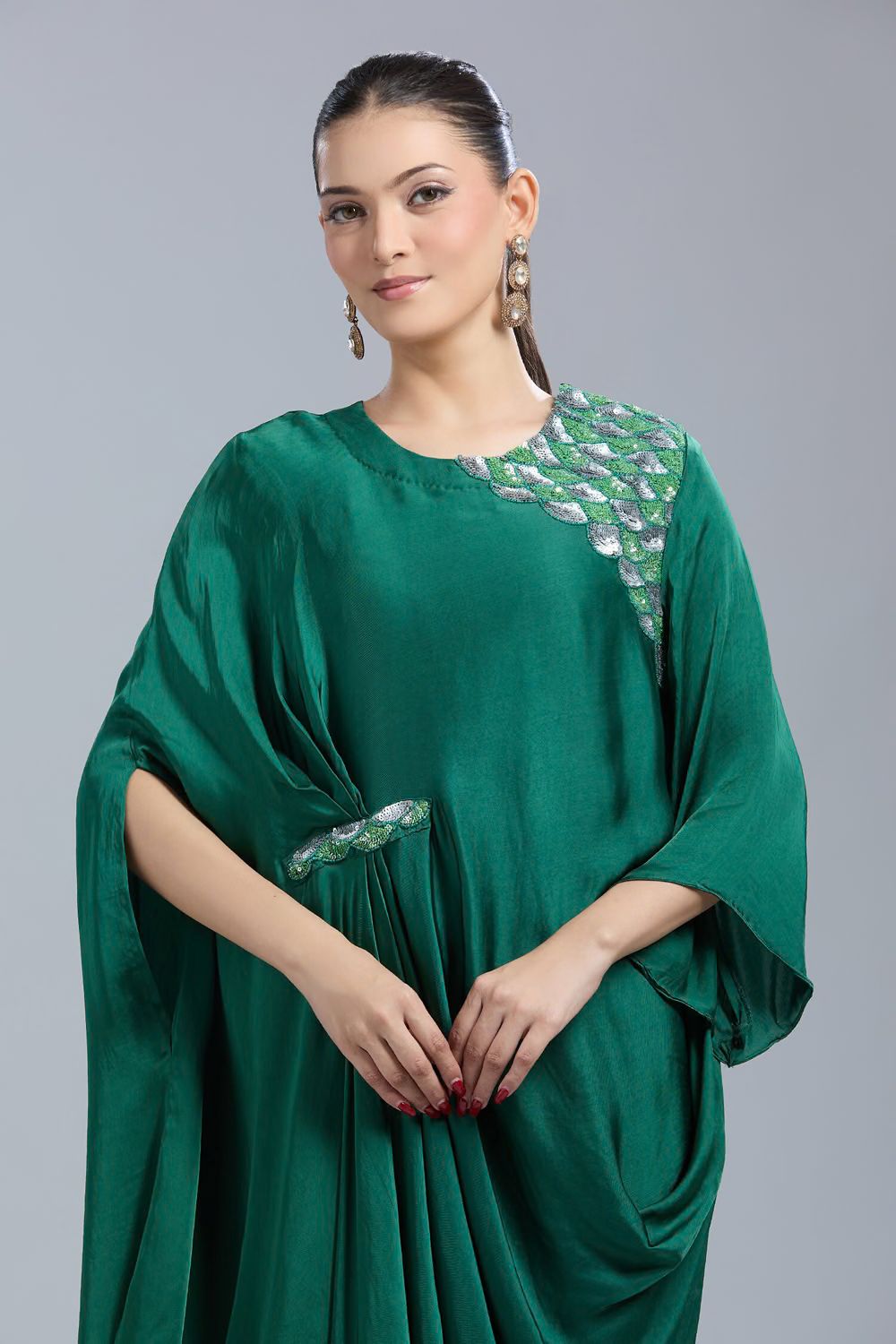 Emerald Embellished Premium Georgette Dress
