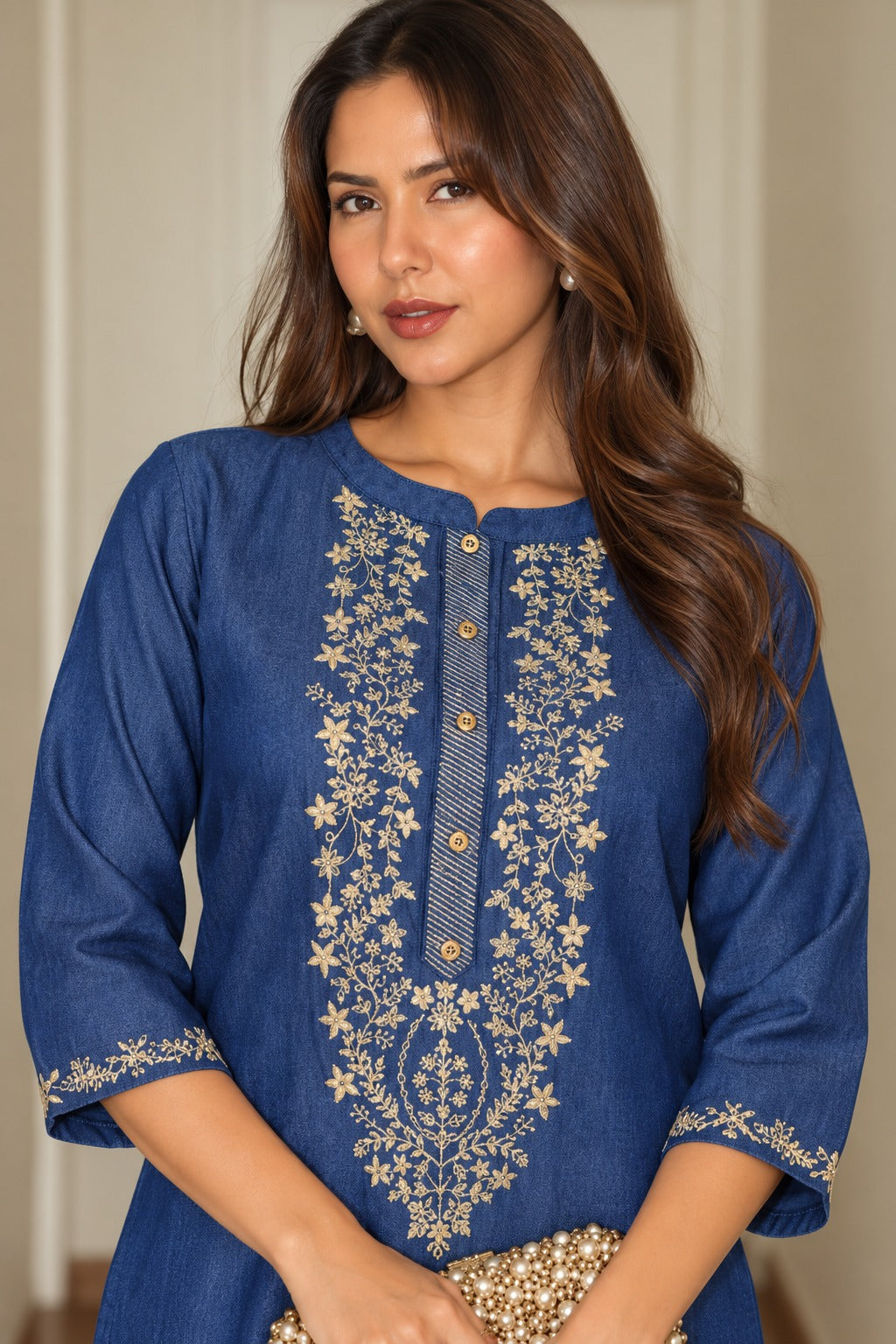 Prussian Blue Embellished Denim Co-ord Set
