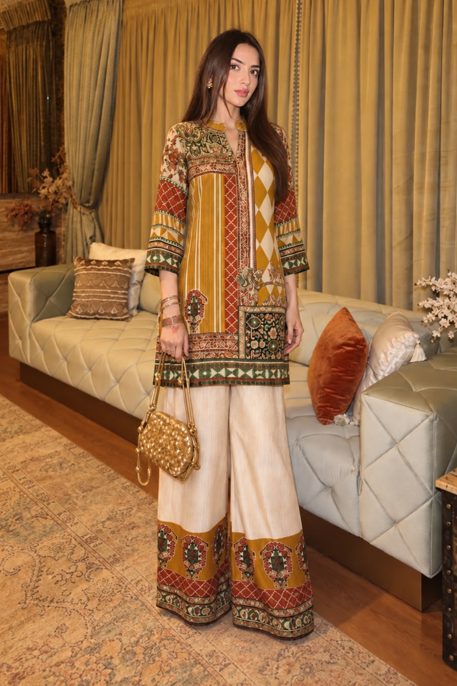 Multi-color Ajrakh Printed Crepe Silk Co-Ord Set