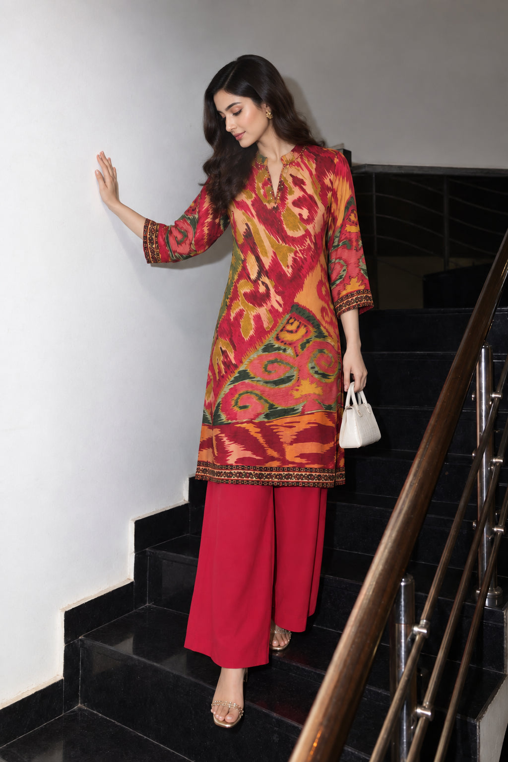 Fuchsia Pink Embellished Crepe Silk Palazzo Set