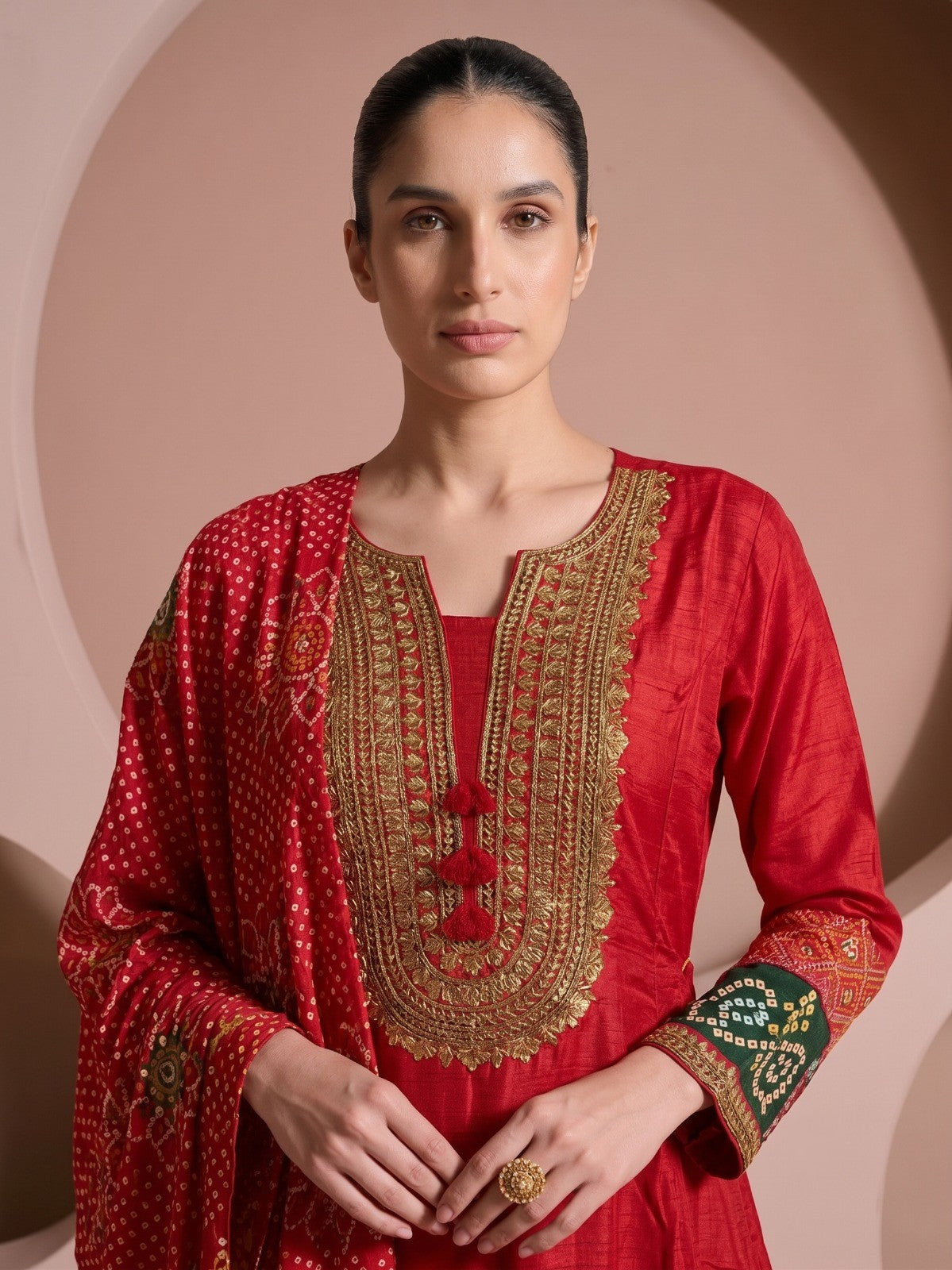 Crimson Red Embellished Crepe Silk Palazzo Set