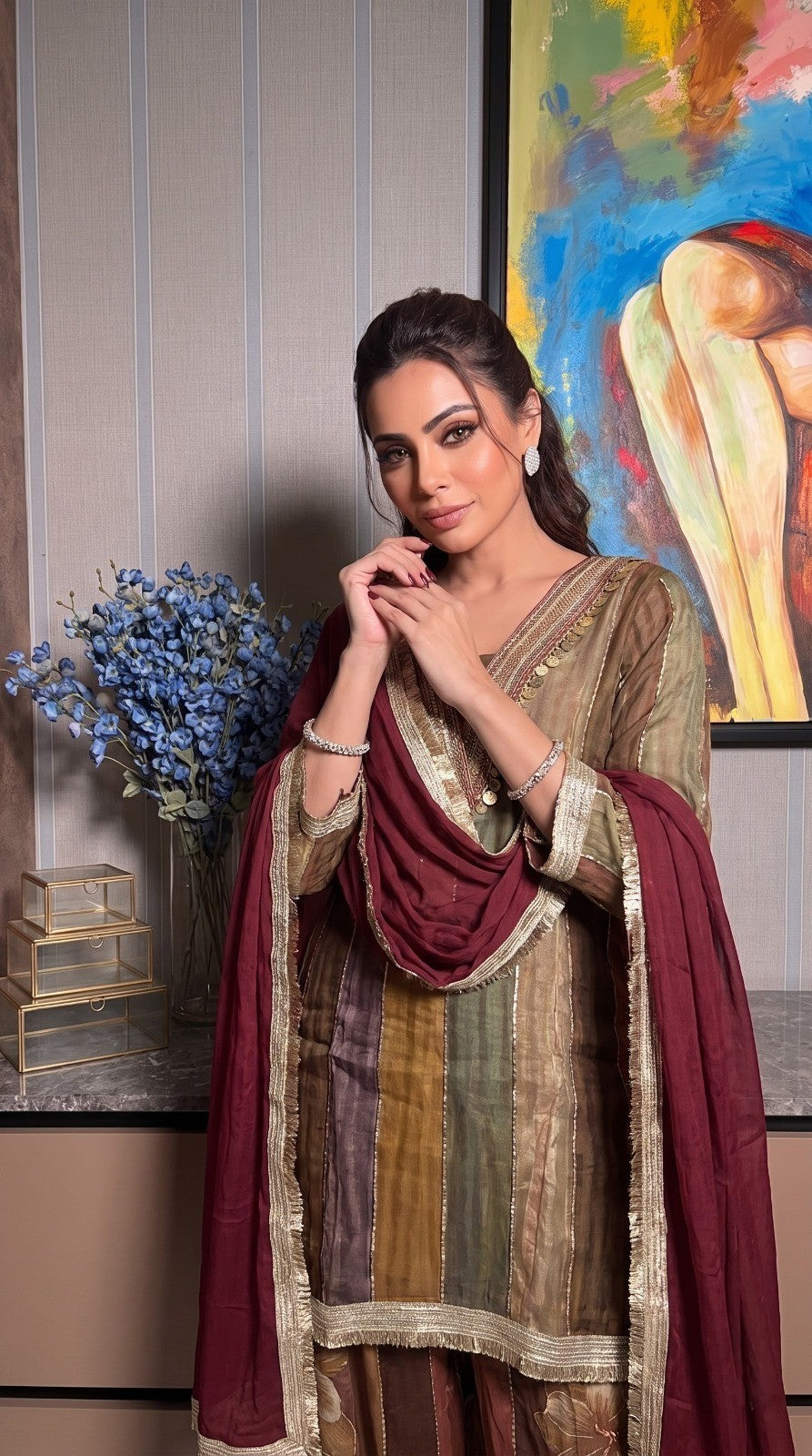 Multi-Color Embellished Jimmy Choo Silk Salwar Set