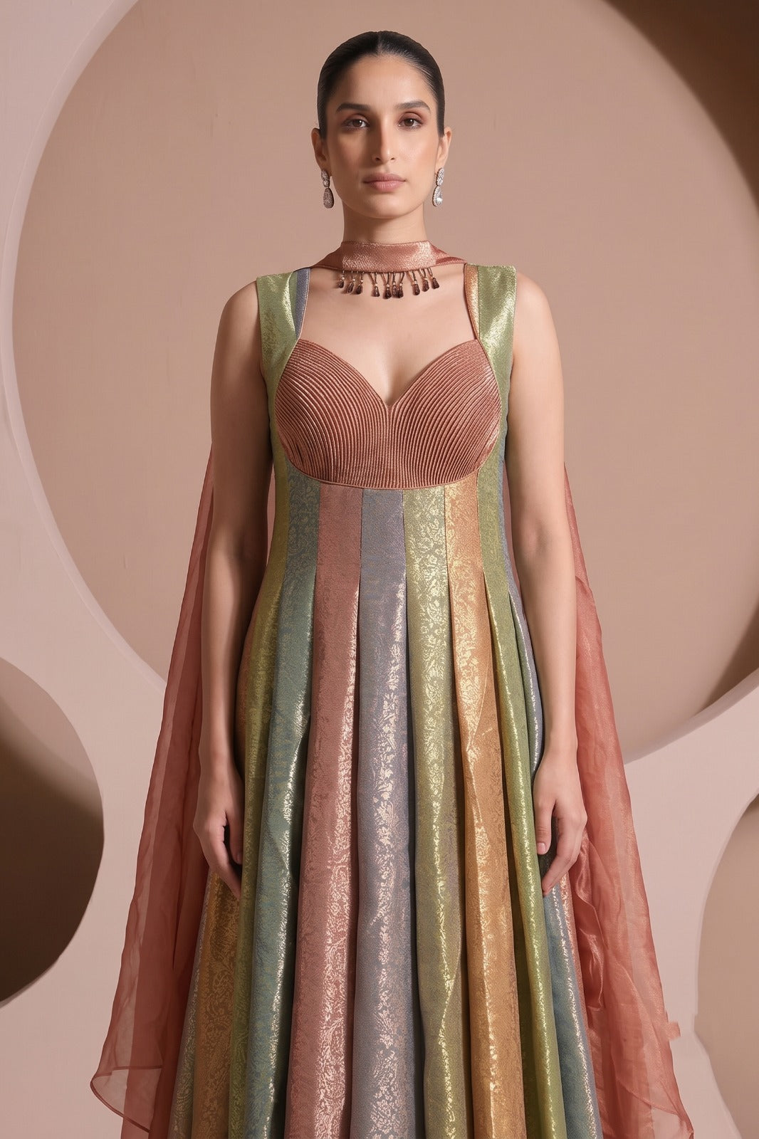 Pastel Multi-Color Embellished Banarasi Brocade Anarkali Set