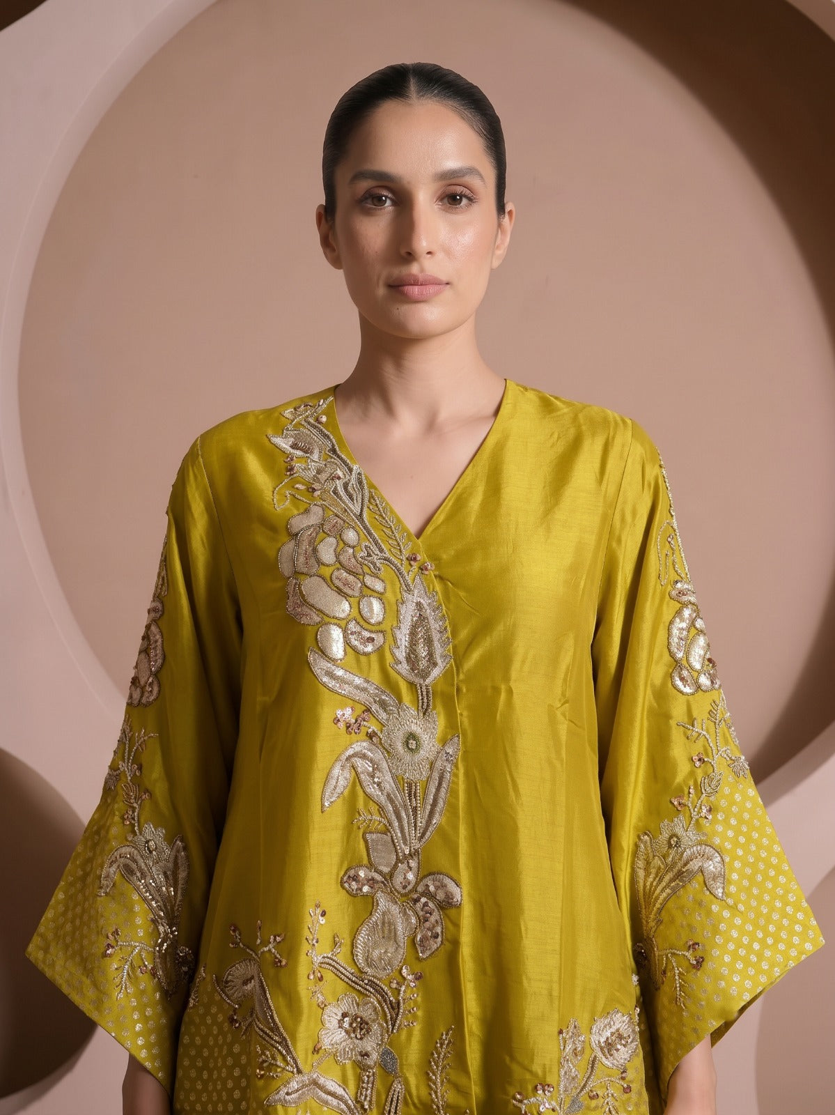 Lime Green Embellished Raw Silk Co-Ord Set