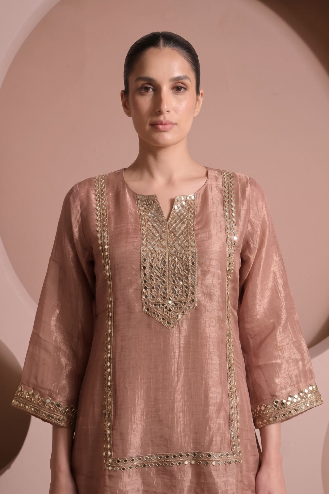 Dusty Rose Embellished Tissue Silk Palazzo Set