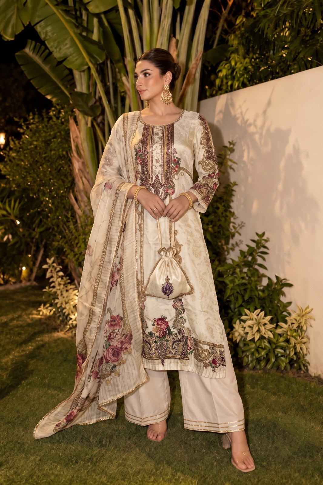 Multicolor Floral Printed Crepe Silk Palazzo Set