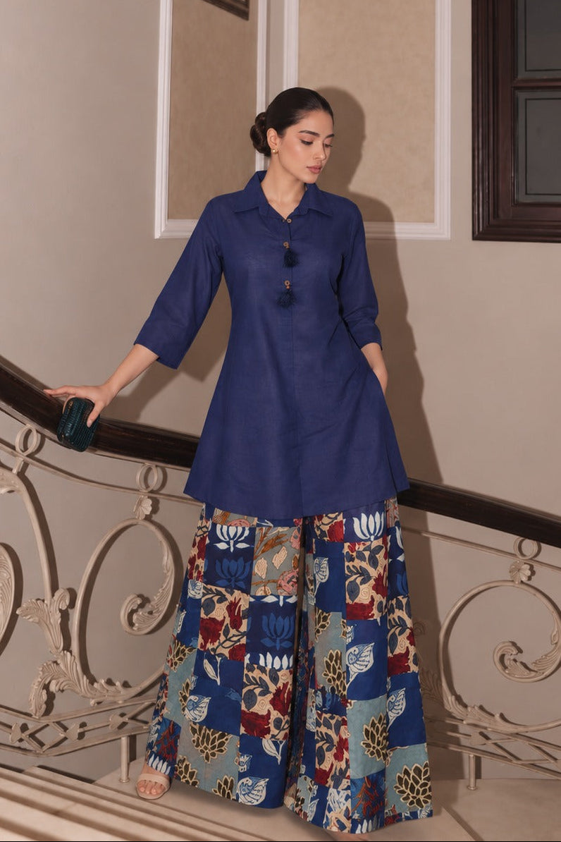 Navy Blue Patchwork Pure Cotton Co-ord Set