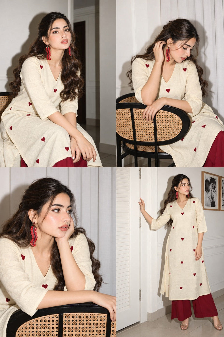 Off White Embroidered Cotton Palazzo Set