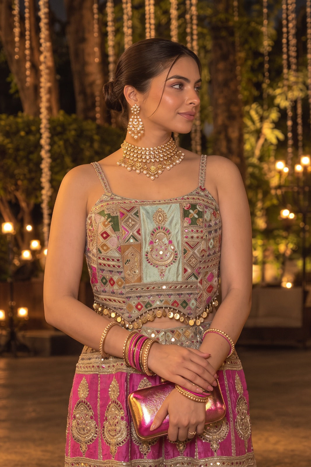 Multi-colored Embellished Crepe Silk Jumpsuit