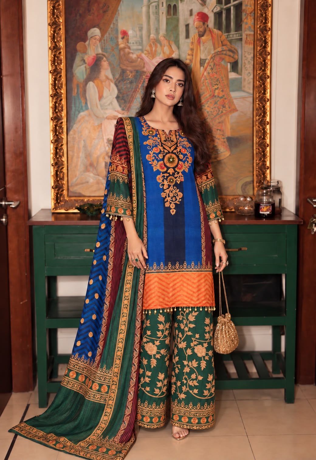 Royal Blue Embellished Crepe Silk Palazzo Set