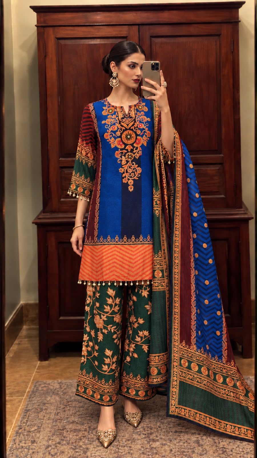 Royal Blue Embellished Crepe Silk Palazzo Set