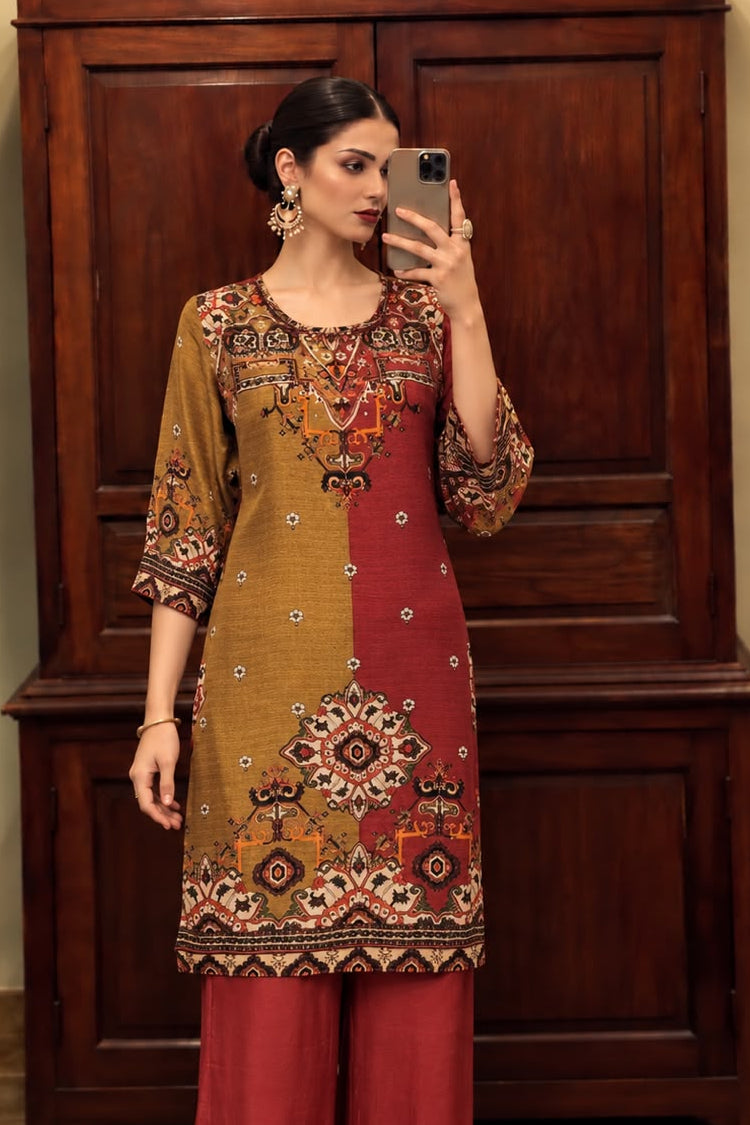 Brick Red Printed Crepe Silk Co-ord Set