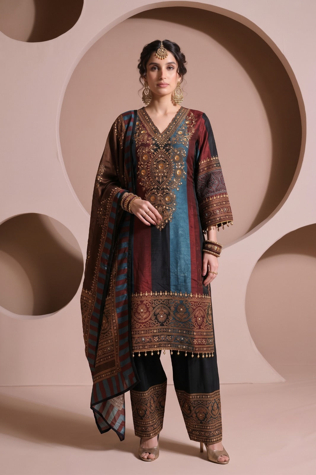 Multi-color Embellished Crepe Silk Salwar Set