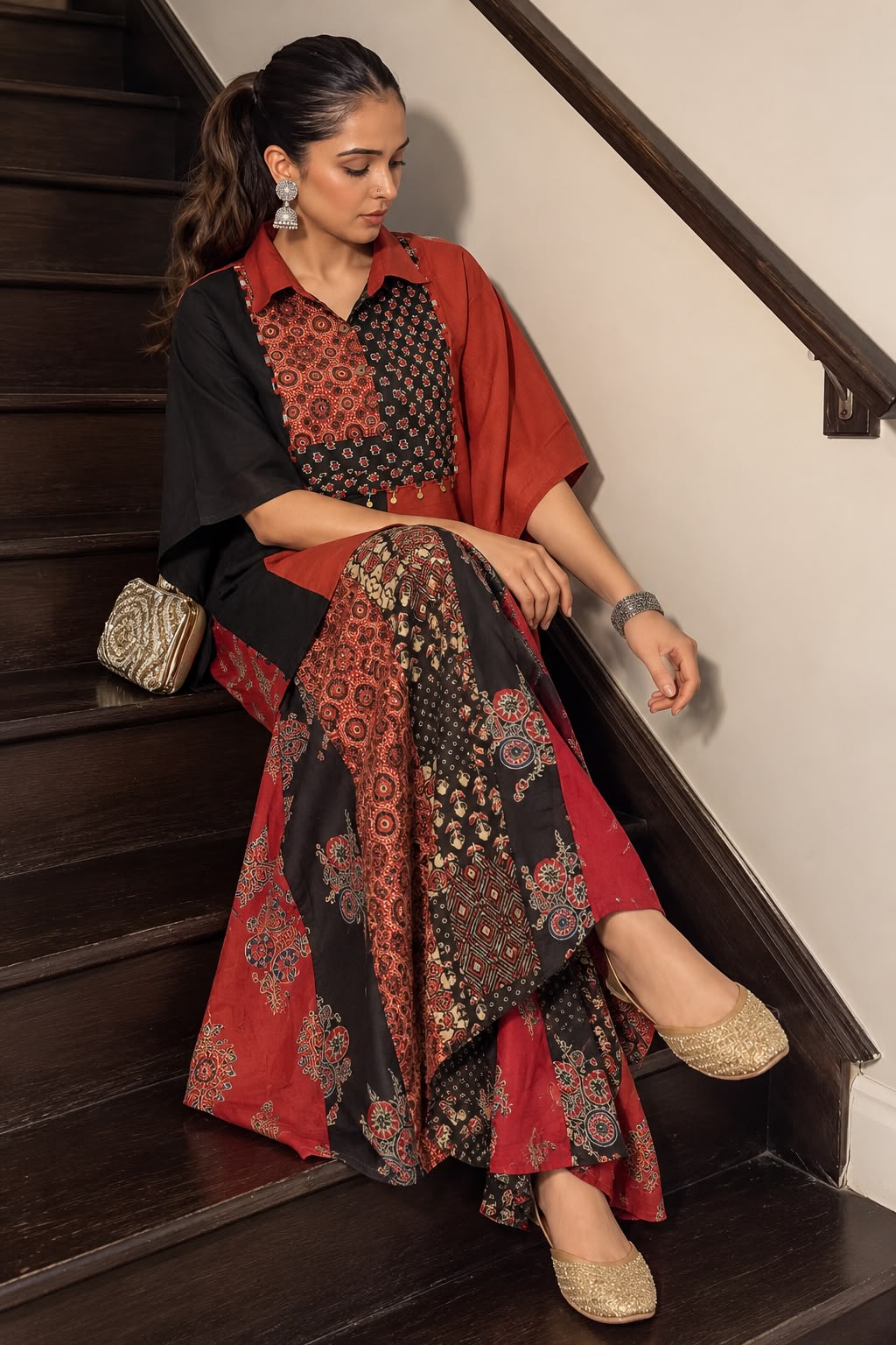 Maroon Embellished Organic Cotton Skirt Set