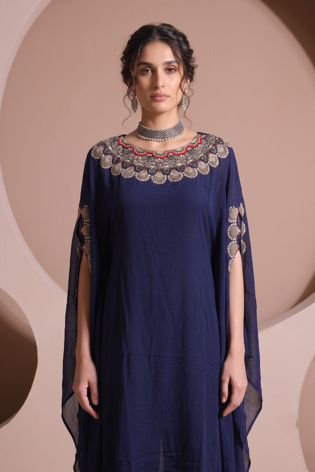 Rich Violet Embellished Raw Silk Kaftan Set