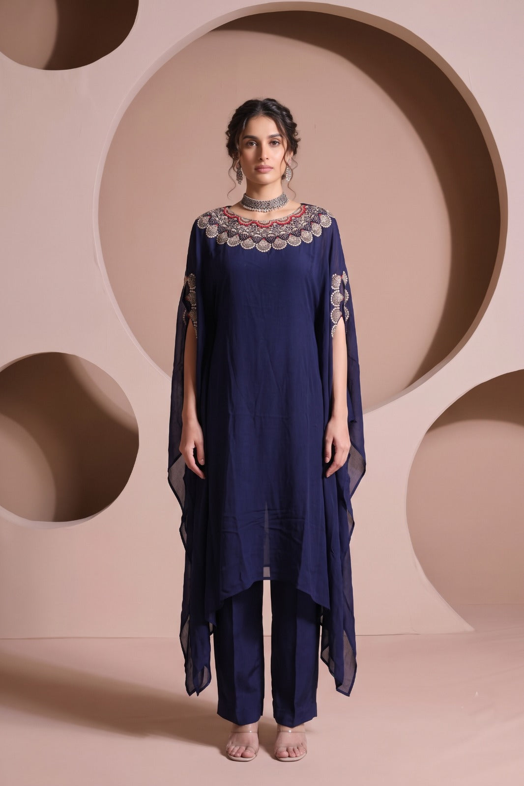 Rich Violet Embellished Raw Silk Kaftan Set