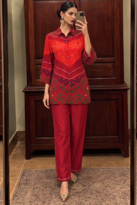 Vibrant Orange Printed Crepe Silk Co-ord Set