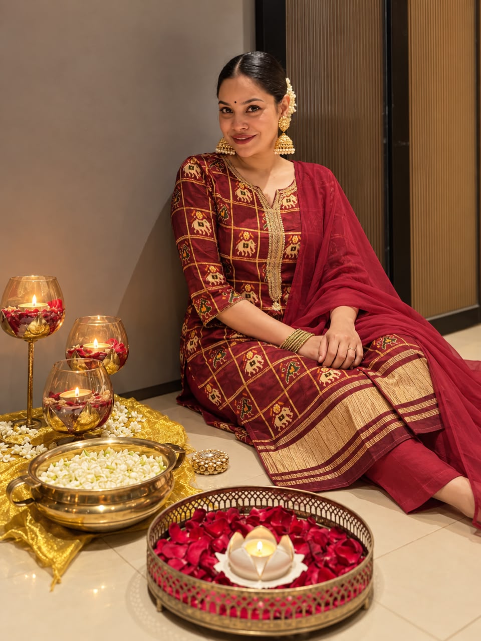 Royal Maroon Embellished Gajji Silk Pant Set
