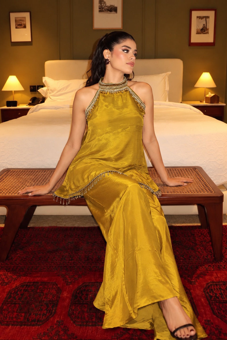 Mustard Yellow Embellished Crepe Silk Co-Ord Set
