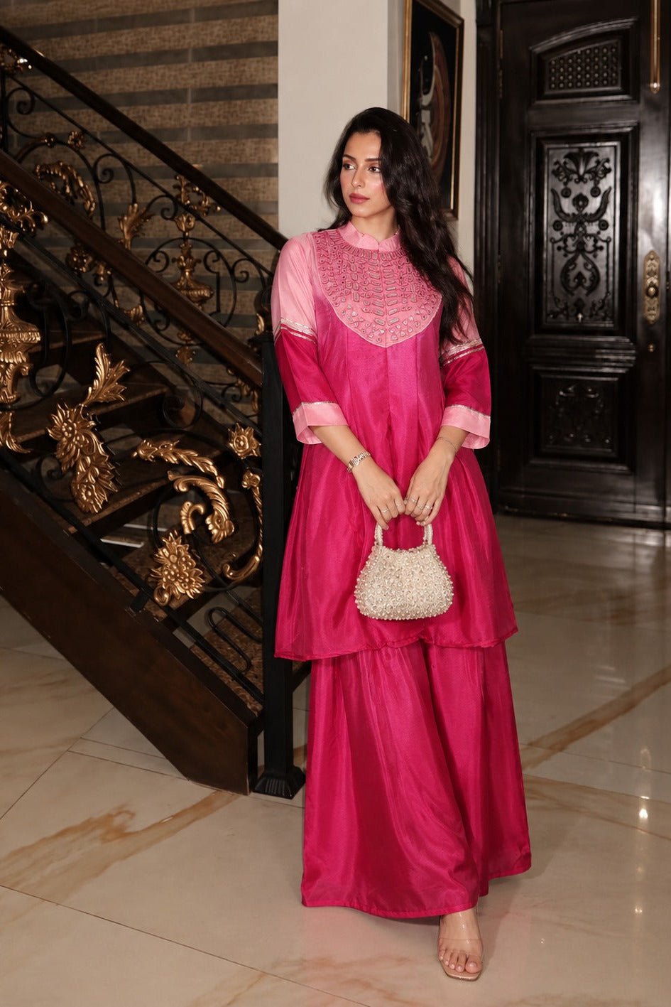 Ombre Pink Mul Chanderi Silk Mirror Co-ord Set