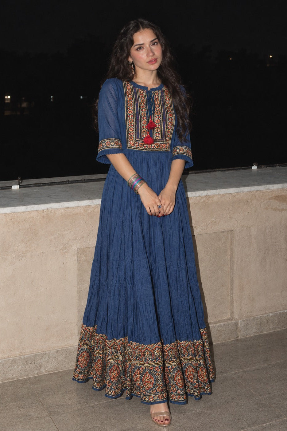 Navy Blue Printed Mul Cotton Anarkali