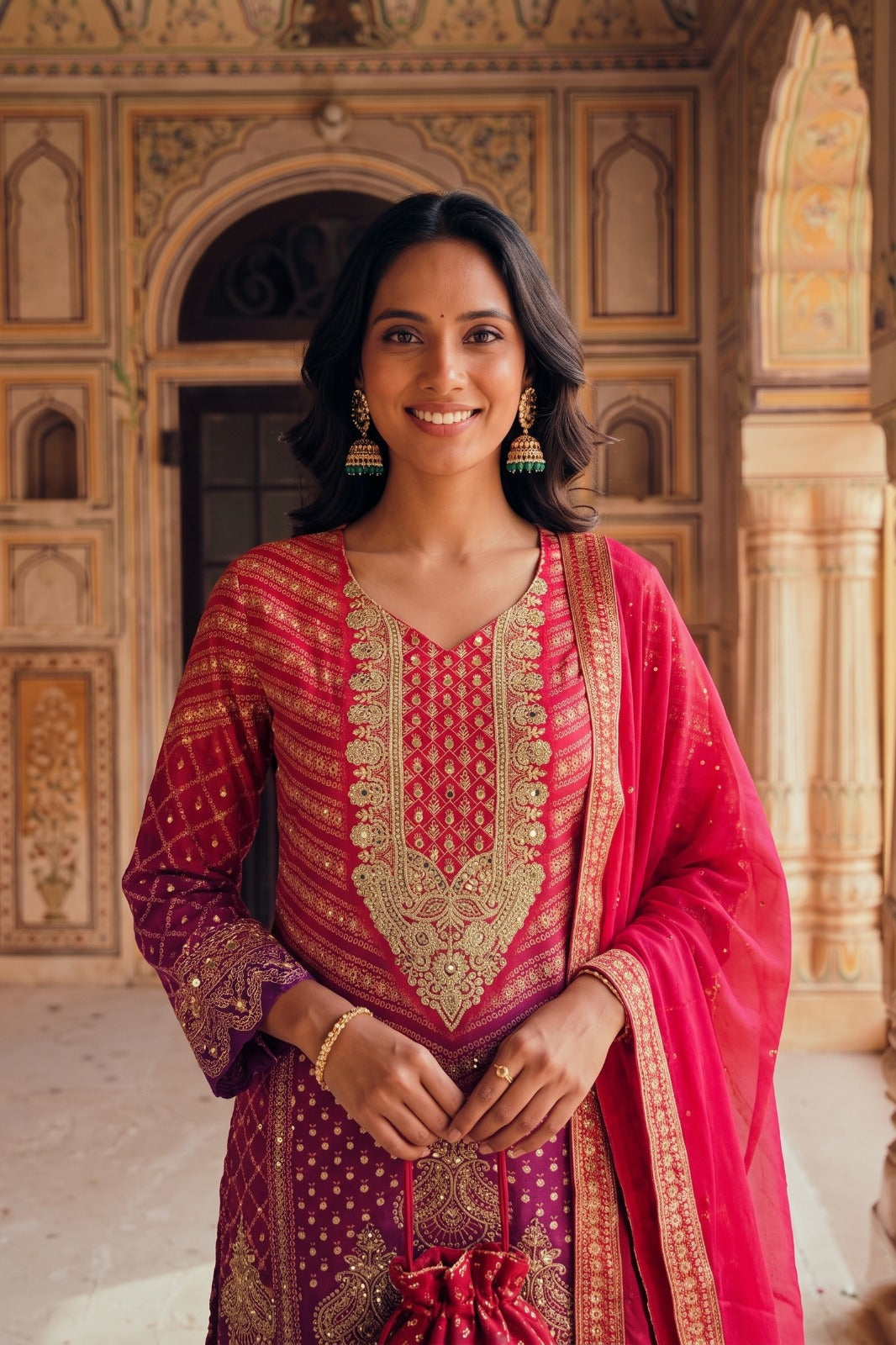 Royal Red Embellished Crepe Silk Sharara Set