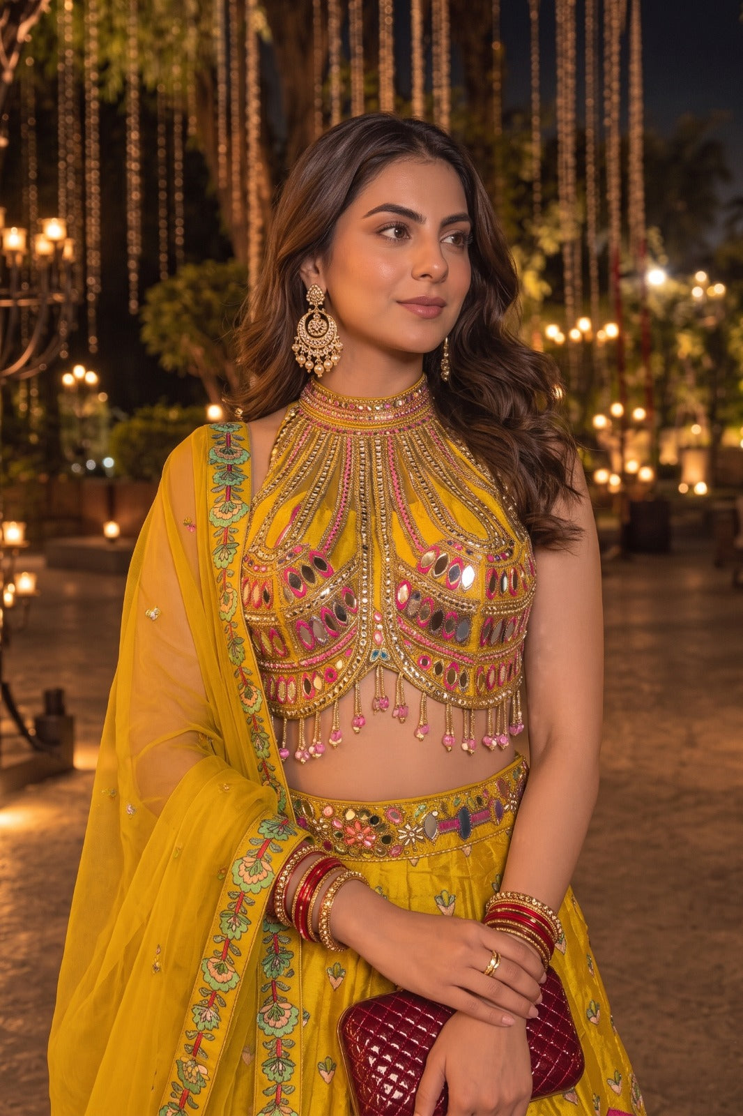 Sunshine Yellow Embellished Crepe Silk Skirt Set