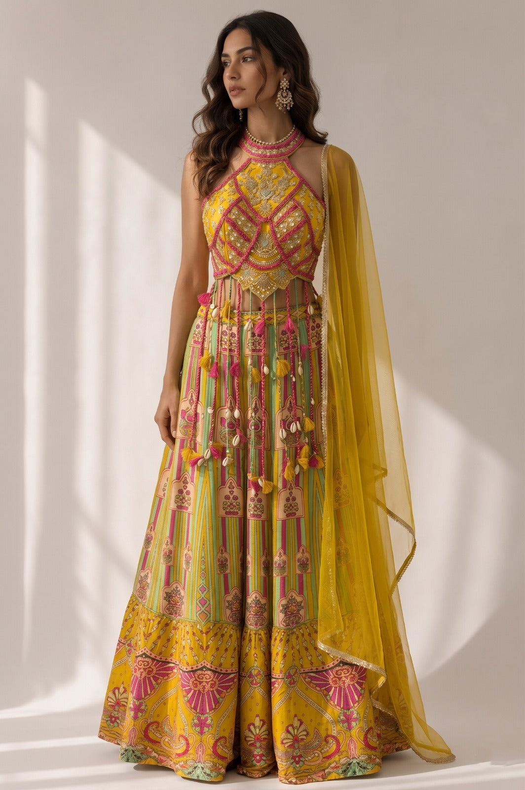 Mustard Yellow Embellished Crepe Silk Palazzo Set